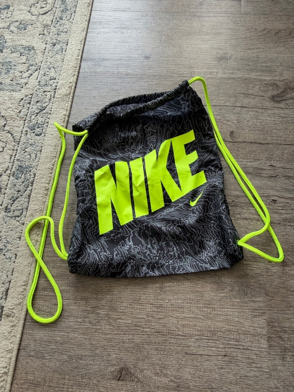 Nike Black Gym Sack with Neon Yellow Logo and Cords
